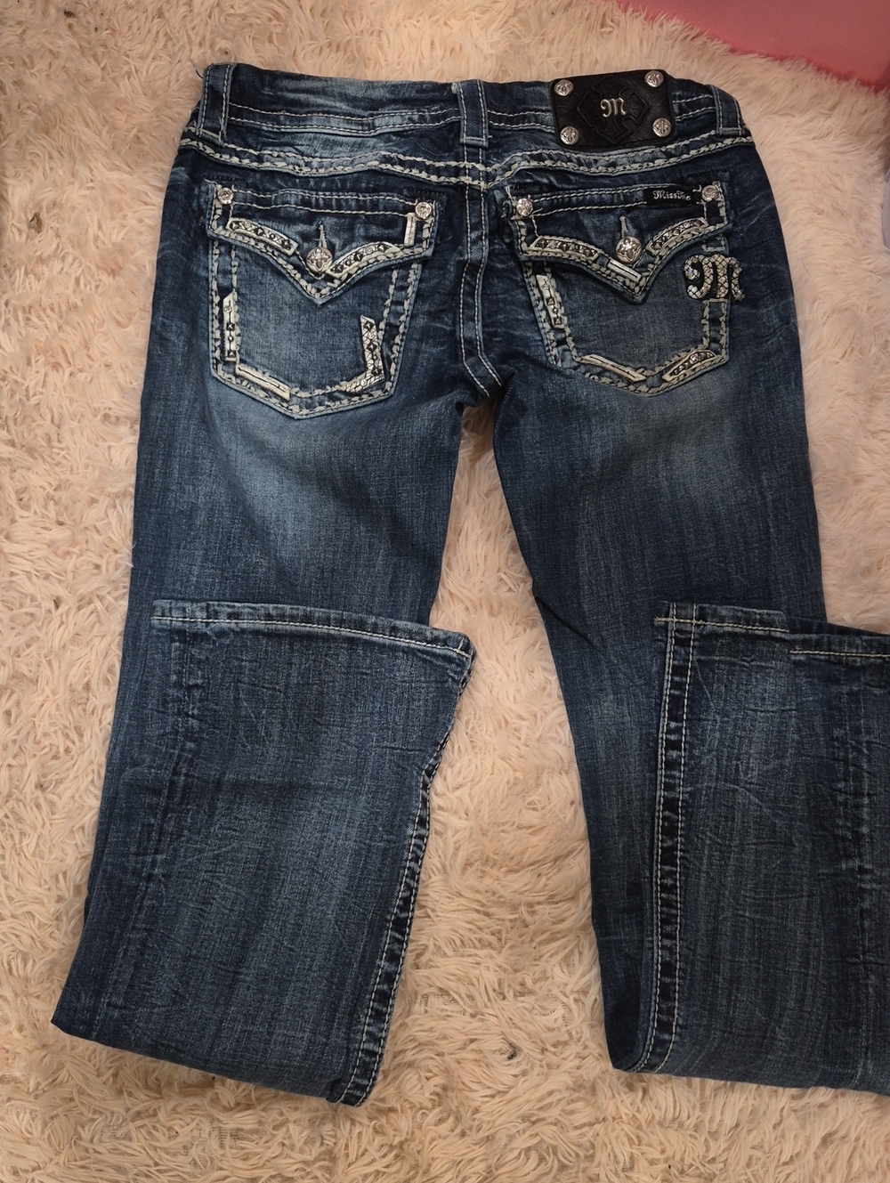 Miss Me Dark Blue Boot Cut Jeans with Embellished Back Pockets